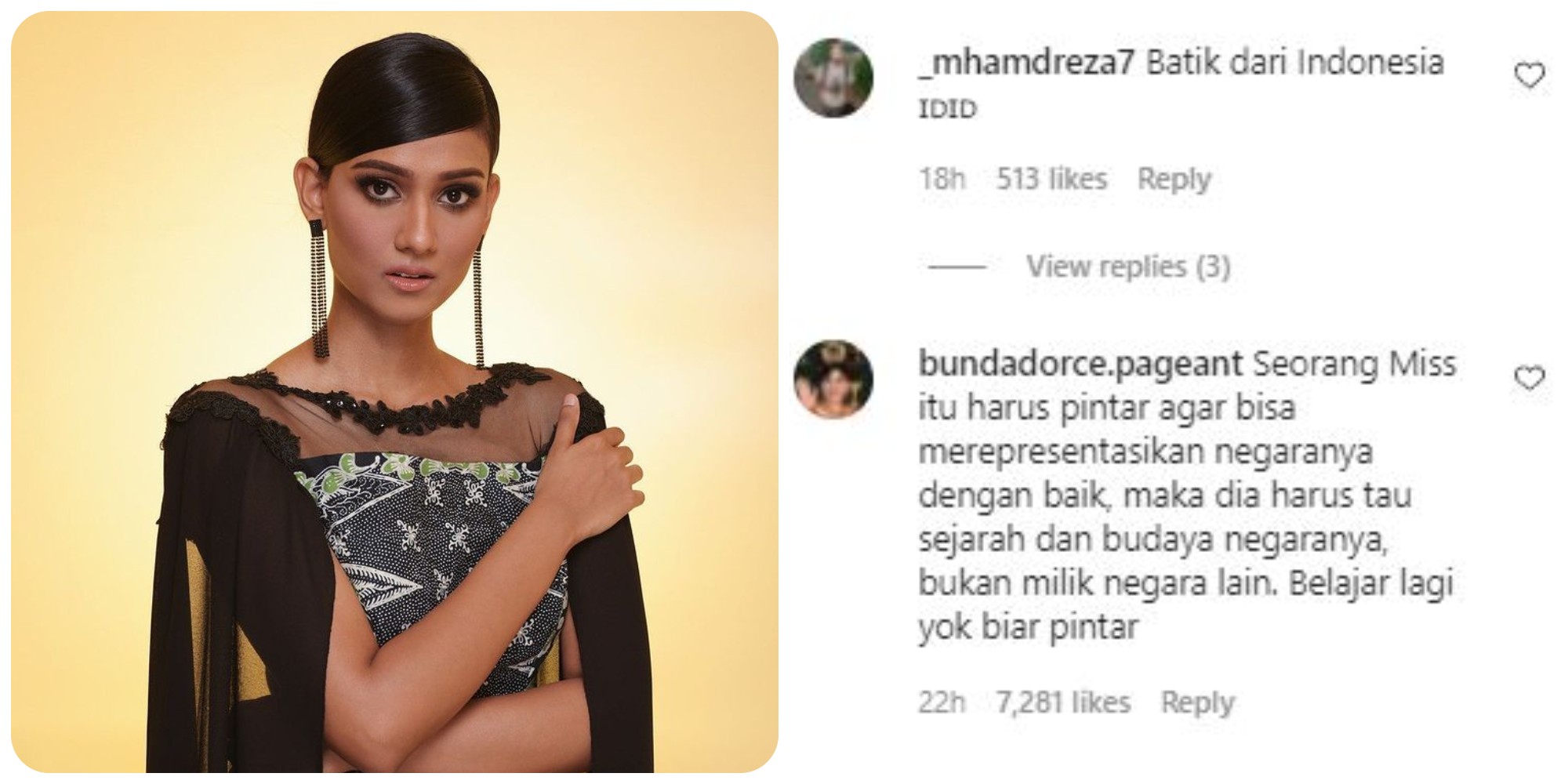 Miss World Malaysia Dihujat Usai Mengklaim Batik Berasal dari Negaranya