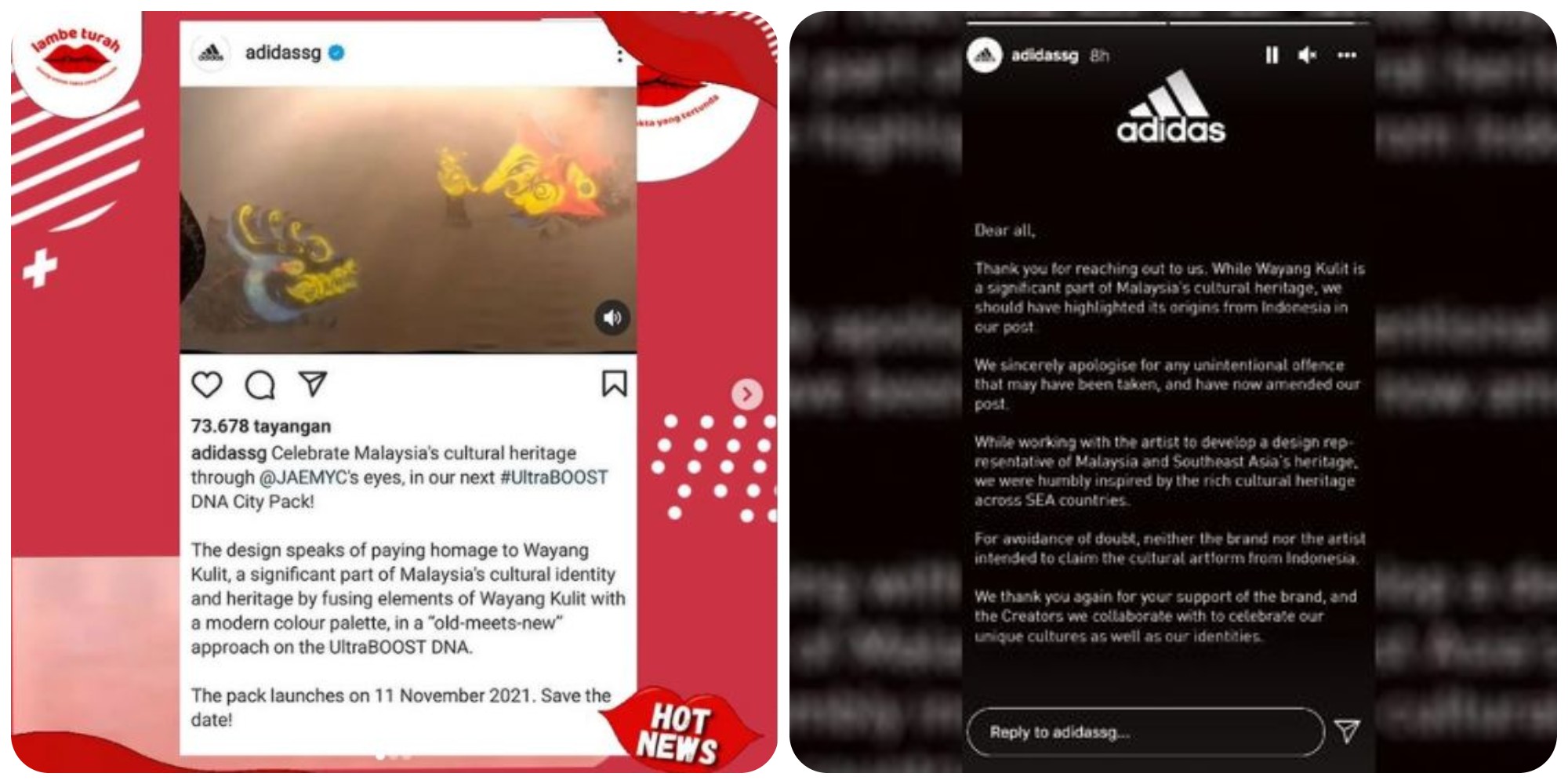 Viral! Adidas Singapura Sebut Wayang Budaya Malaysia, Langsung Dihujat Netizen