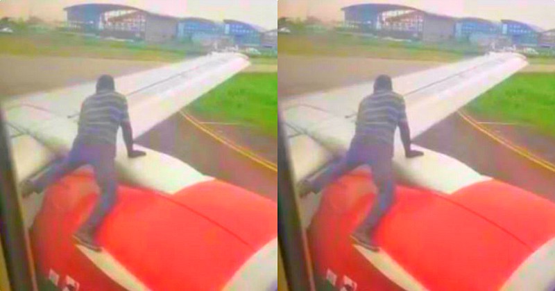 Pria Ini Nekat Panjat Sayap Pesawat yang Akan Lepas Landas, Videonya Viral