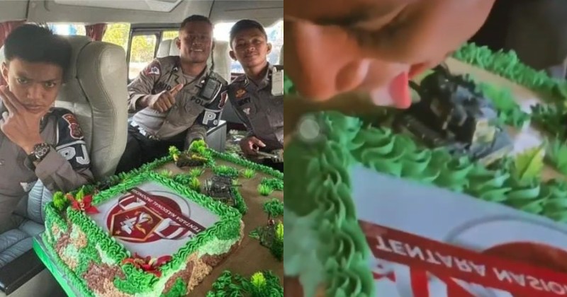 Viral, Oknum Polisi Jilat Kue Ultah TNI Sebelum Diserahkan ke Pangdam