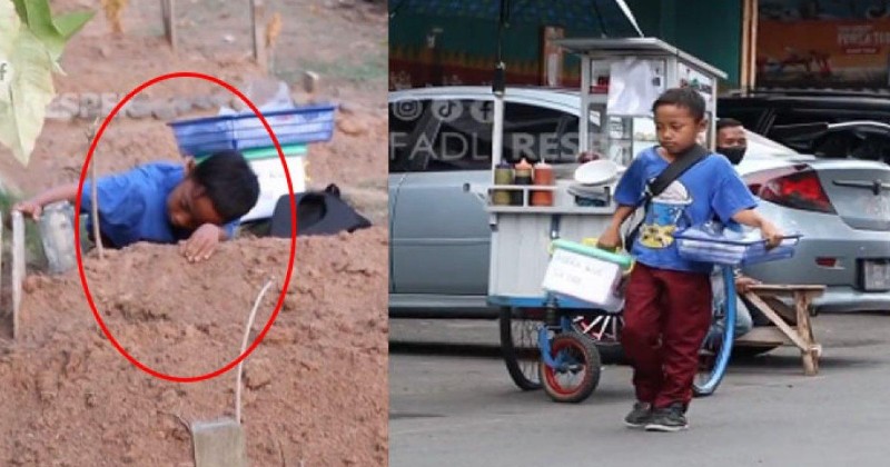 Viral, Bocah SD Datang ke Makam Ayah Sambil Nangis Sebelum Jualan Kue